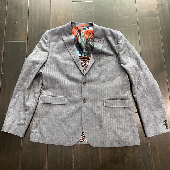 Ted Baker Herringbone Gray Blazer Suit Jacket Men's Size 7 3XL - Picture 1 of 5